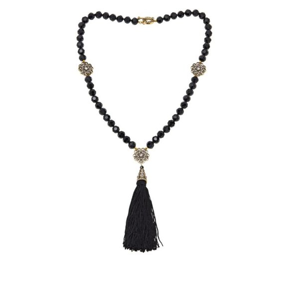 Heidi Daus "Dreams Do Come True" Simulated Pearl Drop Necklace, Tassel Jet Black - Picture 2 of 2